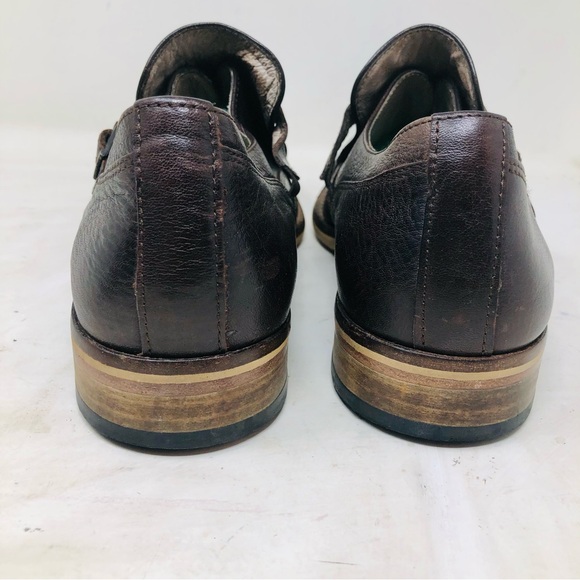 Valuni Brown Pebbled Leather Buckled Strap Oxfords - Picture 8 of 13